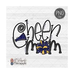 cheer design png, cheer mom pom pom and megaphone in navy blue and yellow png image, cheer sublimation design, cheer shi