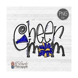 cheer design png, cheer mom pom pom and megaphone in blue and yellow png image, cheer sublimation design, cheer shirt de