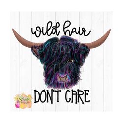 rainbow hairy highland cow wild hair don't care sublimation download design 300dpi png