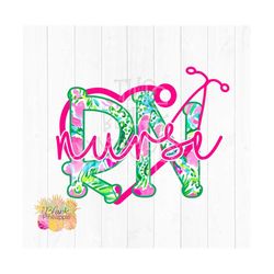 rn registered nurse stethoscope pink and green floral  png 300dpi clip art sublimation download design