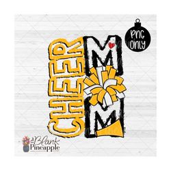 cheer design png, cheer mom megaphone and pom pom in yellow png, cheerleading design, cheer sublimation design png