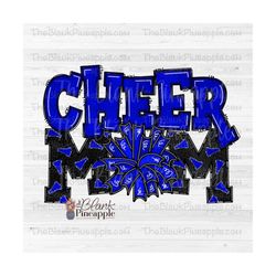 cheer design png, cheer mom megaphone and pom pom in blue png, cheerleading design, cheer sublimation design png