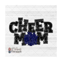 cheer design png, distressed cheer mom pom pom in navy png, cheerleading design, cheer sublimation design png