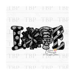 cheer design png, love cheer black with silver glitter, cheer sublimation design, cheerleading png, cheerleading design