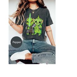 baby yoda and baby grinch christmas comfort colors shirt, baby yoda party shirt, star wars christmas shirt, merry christ