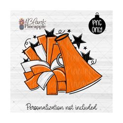 cheerleading design png, cheer megaphone and pom pom in orange png, cheerleading sublimation png, cheer shirt design 300