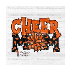 cheer design png, cheer mom megaphone and pom pom in orange png, cheerleading design, cheer sublimation design png