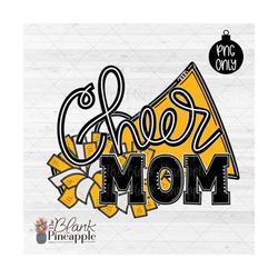 cheer design png, cheer mom with megaphone and pom poms in yellow png, cheerleading sublimation design