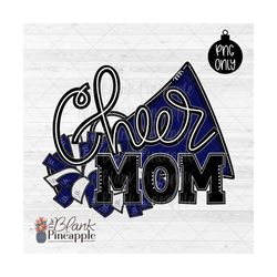 cheer design png, cheer mom with megaphone and pom poms in navy blue png, cheerleading sublimation design