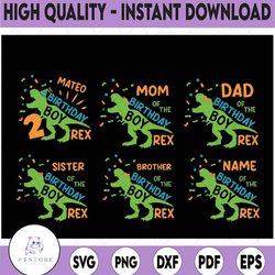 custom name age dinosaur birthday boy svg, t-rex birthday boy svg, custom dinosaur family birthday party svg, digital