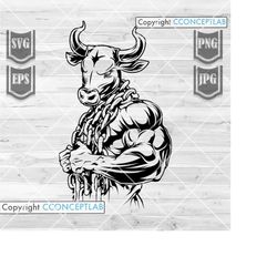 Bull Body Builder svg | Body Physique Instructor Cut File | Fitness Coach T-shirt png | Gym Monogram Stencil | Big Muscl