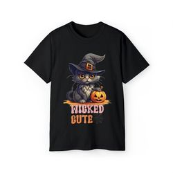 spooky cute black cat halloween autumn pumpkin t-shirt