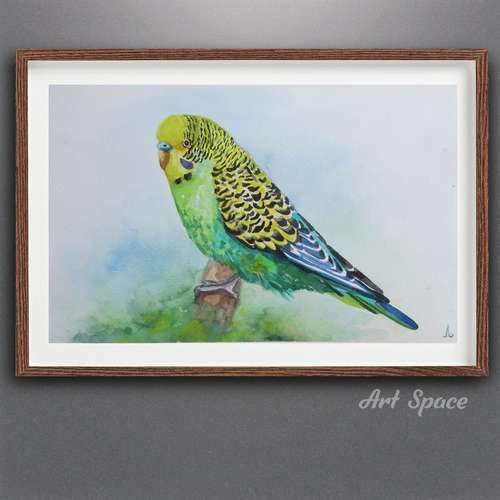 Original watercolor painting "parakeet" bird, nature, decoration for office, housewarming gift, hallway decor