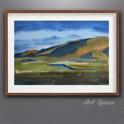 original watercolor painting "mountain landscape" nature, decoration for office, housewarming gift, hallway decor