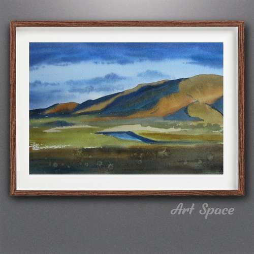 Original watercolor painting "Mountain landscape" nature, decoration for office, housewarming gift, hallway decor