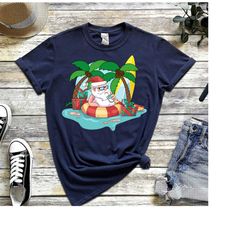 christmas in july santa hawaiian summer surf surfing surfer t-shirt, summer christmas shirt, xmas in summer, summer vaca