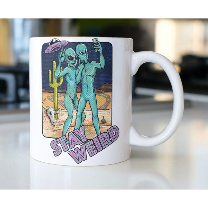 Funny Alien couple, taking a selfie, coffee mug stating,Stay Weird - 1.jpg