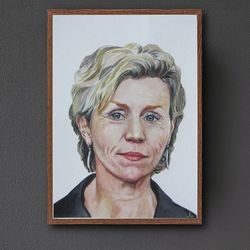 original watercolor painting "frances mcdormand", portrait, decoration for office, housewarming gift, hallway decor