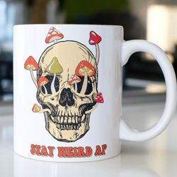 vintage hippie vibes skull mug statingstay weird af with mushrooms