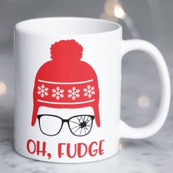 funny christmas mug, stating oh, fudge