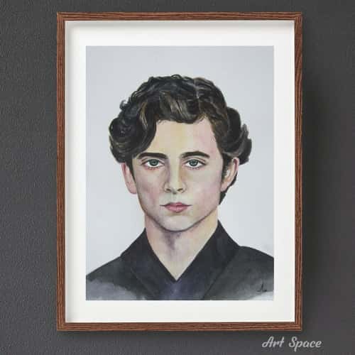 Original watercolor painting "Timothee Hal Chalamet", portrait, decoration for office, housewarming gift, hallway decor