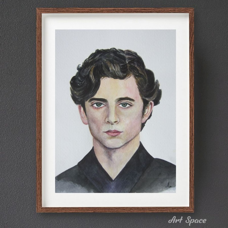 Timothee Hal Chalamet- portrait- man - small painting - actor - handmade - watercolor painting-2.jpg
