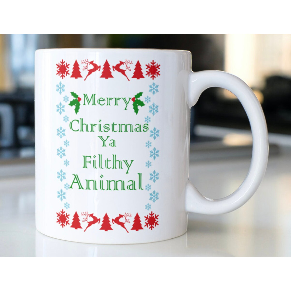 Funny Home Alone movie saying coffee mug stating,Merry Christmas Ya Filthy Animal - 1.jpg