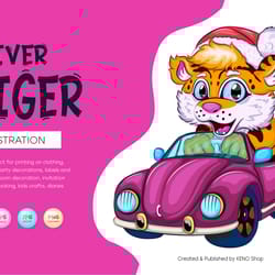 cartoon tiger on car. t-shirt, png, svg.