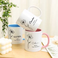 personalized birth flower coffee mug, custom birth flower mug, birth flower cup, custom mug, birth flower gifts, mug gif