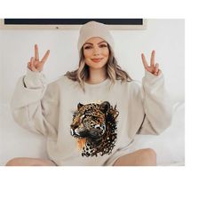 leopard sweatshirt, trendy boho aesthetic shirt, vintage graphic cat lover shirt, wildlife safari wild animal vacation,