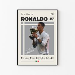 christiano ronaldo poster, real madrid, football print, football poster, mid century modern, soccer poster, sports poste