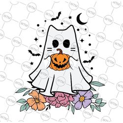 vintage halloween ghost cat cute cat in ghost svg, ghost cat svg, halloween cat svg,  happy halloween png, digital