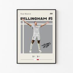 jude bellingham poster, real madrid, football print, football poster, mid century modern, soccer poster, sports poster,