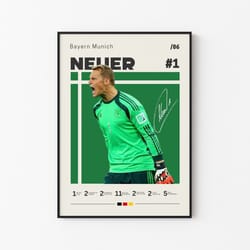 manuel neuer poster, bayern munich football print, football poster, mid century modern, soccer poster, sports poster, gi