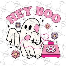 groovy hey boo cute ghost funny halloween svg, pink ghost answering the phone svg, ghost love, happy halloween png