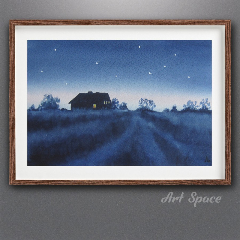 blue painting - moon - dark painting - night - night landscape - watercolor painting - 1.jpg