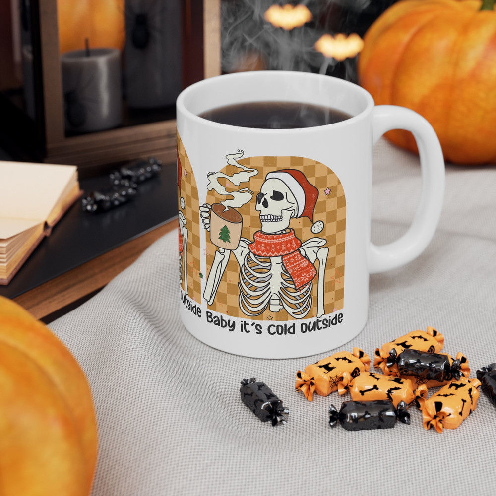 Hot cocoa mug 11 oz, Baby It's Cold Skeleton Coffee Mug, funny holiday skeleton mug gift for christmas and winter season for coffee lovers, - 3.jpg