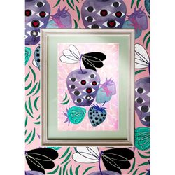 Artprint Purple apple and strawberry Illustration JPG 300 dpi RGB