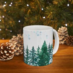 winter season trees mug , christmas trees mug, hot chocolate mug for secret santa gift, printed mug
