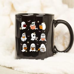 booooks ghost funny halloween mug, teacher book library reading mug