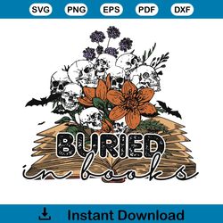 buried in books floral skull books svg cutting digital file