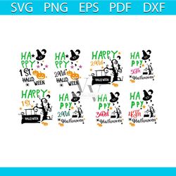happy 1st to 5th halloween svg, halloween svg, witch hat svg, pumpkin svg, black tree svg, scary night svg, happy hallow