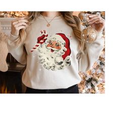 retro santa christmas sweatshirt for women, candy cane retro christmas shirt gift, vintage santa, vintage christmas swea