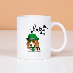 st patricks day beagle mugs, lucky mugs