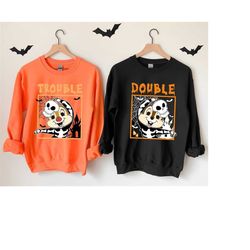 Chip n Dale Skeleton Double Trouble Disney Halloween Sweatshirt, Disney Skeleton Shirt, Disneyland Halloween Tee, Hallow