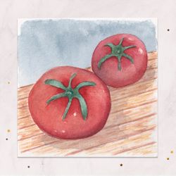mini painting 3x3 red tomatoes painting postcard original watercolor vegetables painting tiny painting 3x3