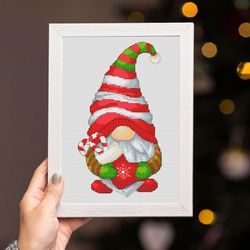 Christmas gnome, Cross stitch pattern, Gnome cross stitch, Christmas sock, Christmas cross stitch