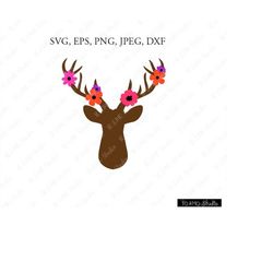 deer svg, deer head svg, flower deer head svg, boho svg, deer clip art, deer face svg, stag svg, country svg, cricut, si