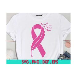 feather pink ribbon svg, ribbon feather and birds svg, strong woman svg, breast cancer svg, awareness svg, pink ribbon s