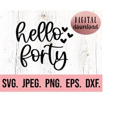 hello 40 svg - 40th birthday svg - 40 birthday design - forty af svg - hello forty clipart - digital download - 40th bir